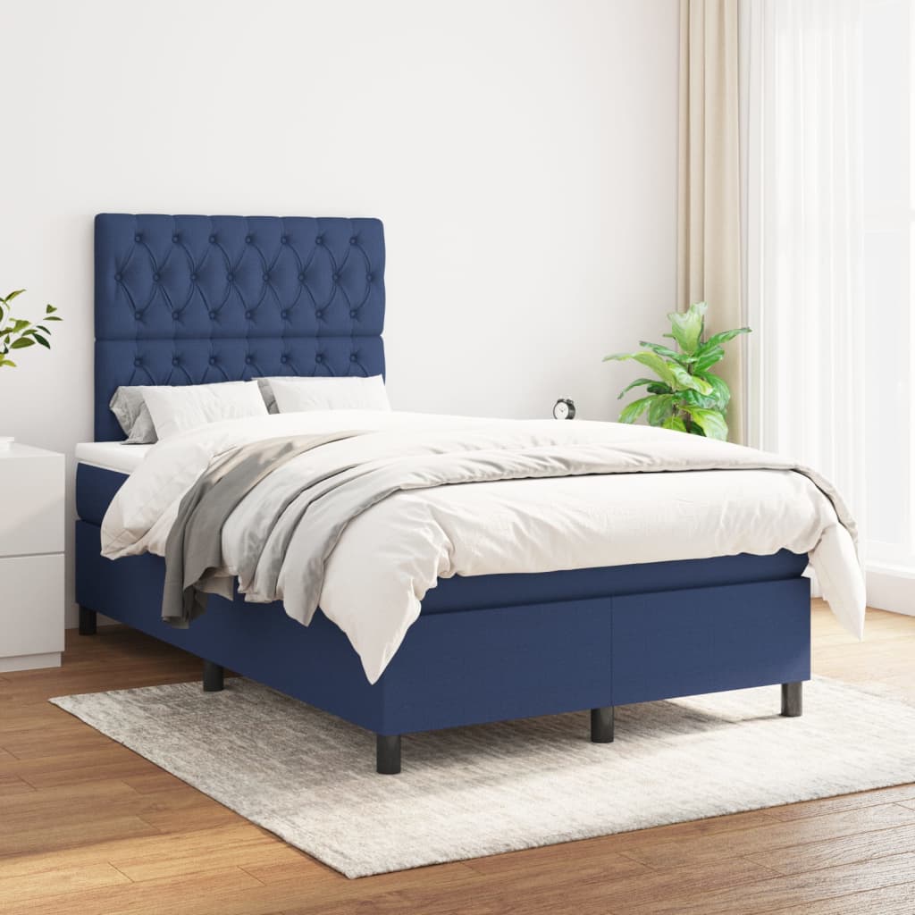 Boxspring met matras stof blauw 120x200 cm – afbeelding 1