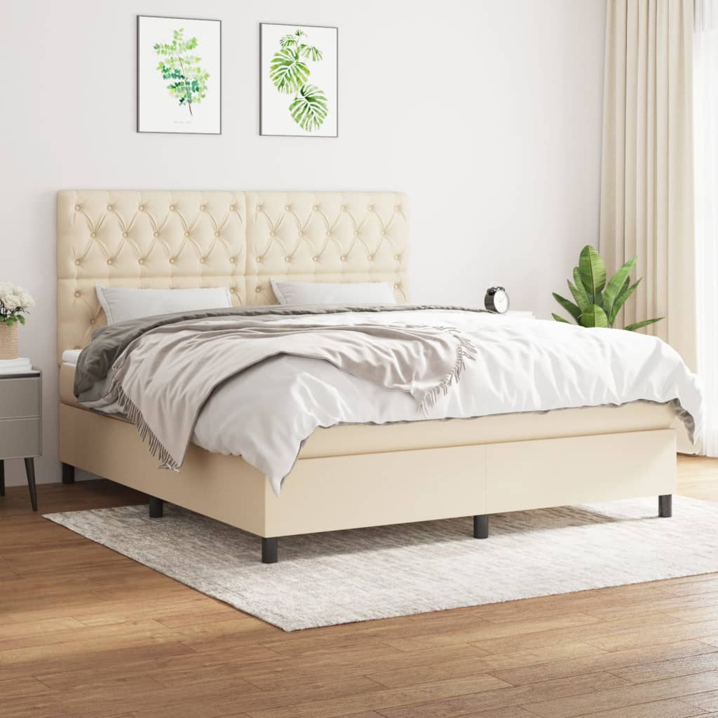 Boxspring met matras stof crèmekleurig 160x200 cm – afbeelding 1