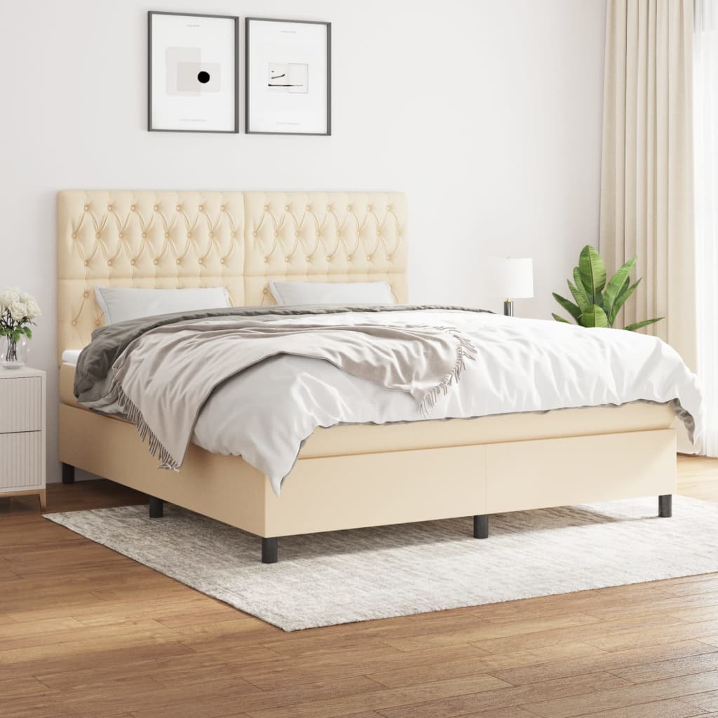 Boxspring met matras stof crèmekleurig 180x200 cm – afbeelding 1