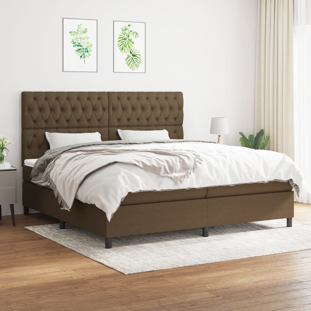 Boxspring met matras stof donkerbruin 200x200 cm – afbeelding 1