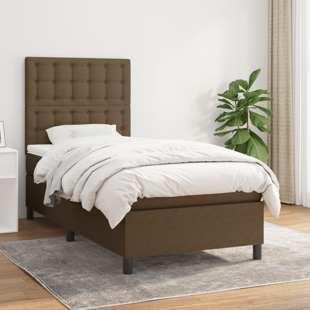 Boxspring met matras stof donkerbruin 90x200 cm – afbeelding 1