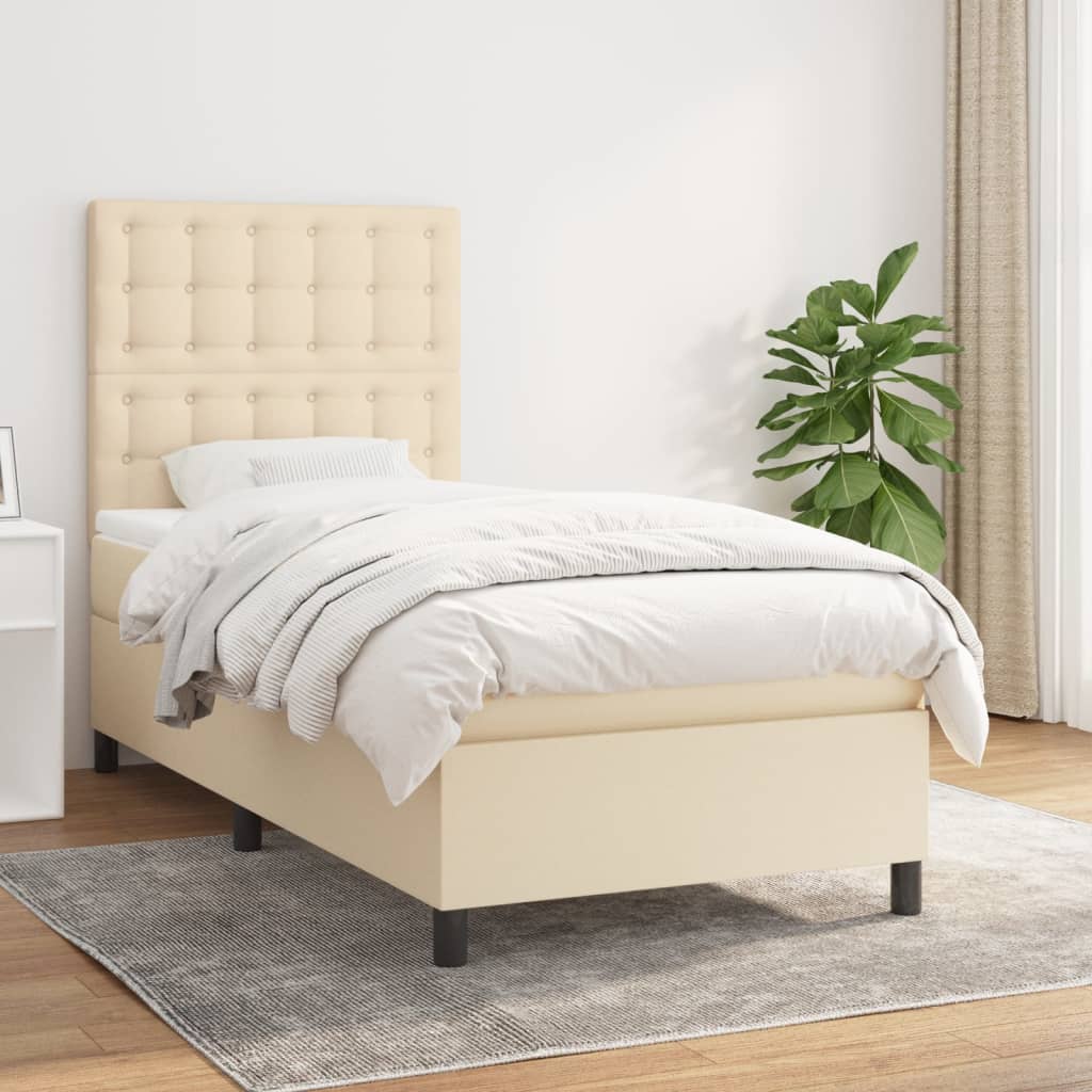 Boxspring met matras stof crèmekleurig 100x200 cm – afbeelding 1