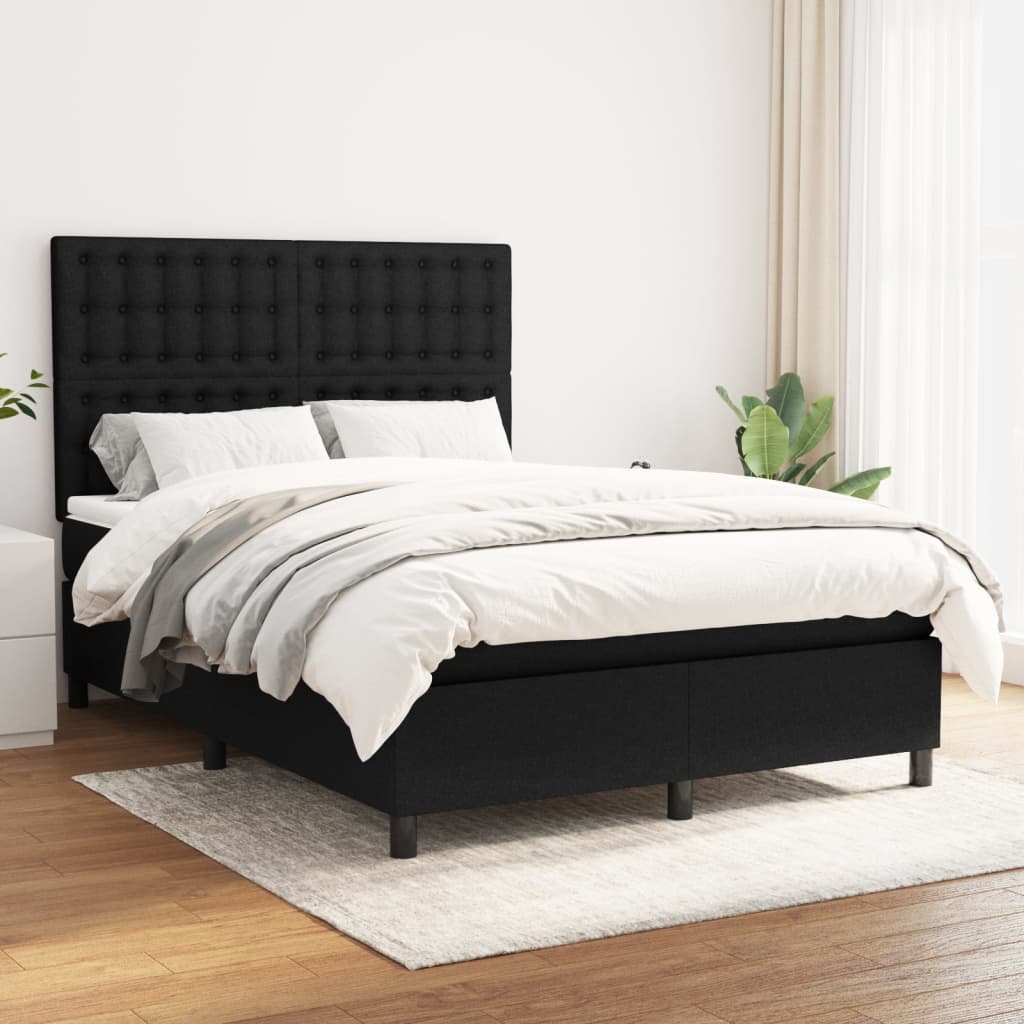 Boxspring met matras stof zwart 140x190 cm – afbeelding 1