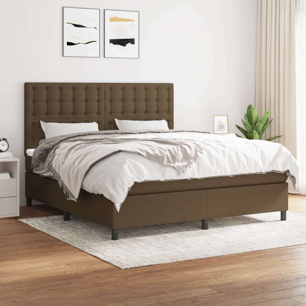 Boxspring met matras stof donkerbruin 160x200 cm – afbeelding 1