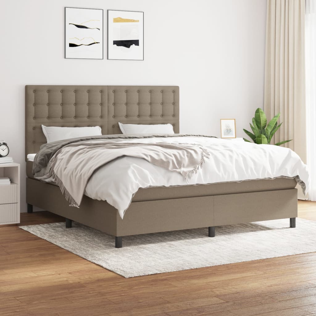 Boxspring met matras stof taupe 160x200 cm – afbeelding 1