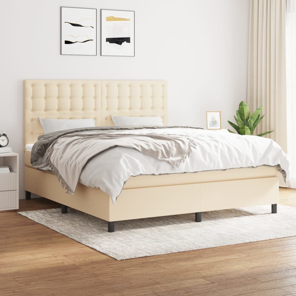 Boxspring met matras stof crèmekleurig 160x200 cm – afbeelding 1
