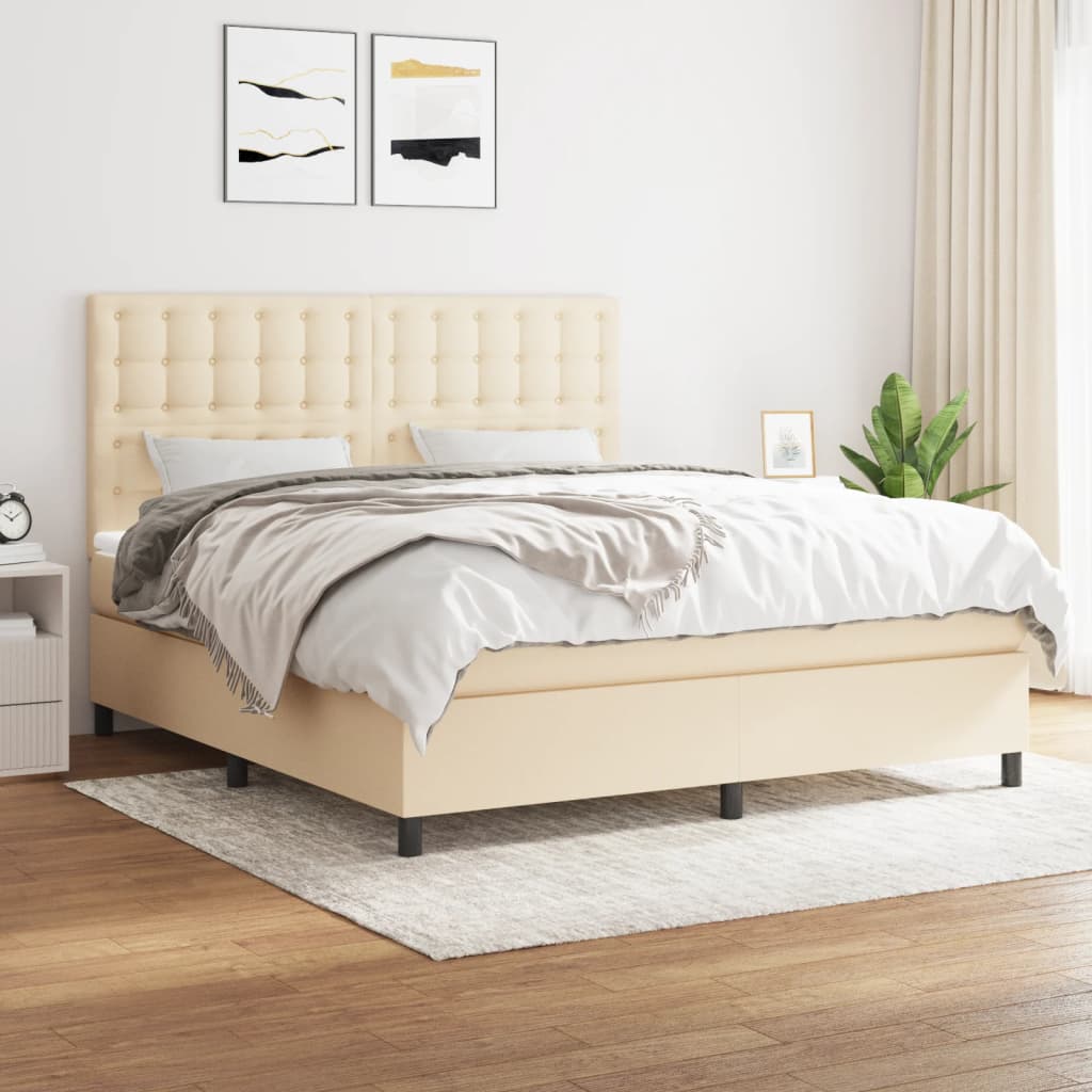 Boxspring met matras stof crèmekleurig 180x200 cm – afbeelding 1