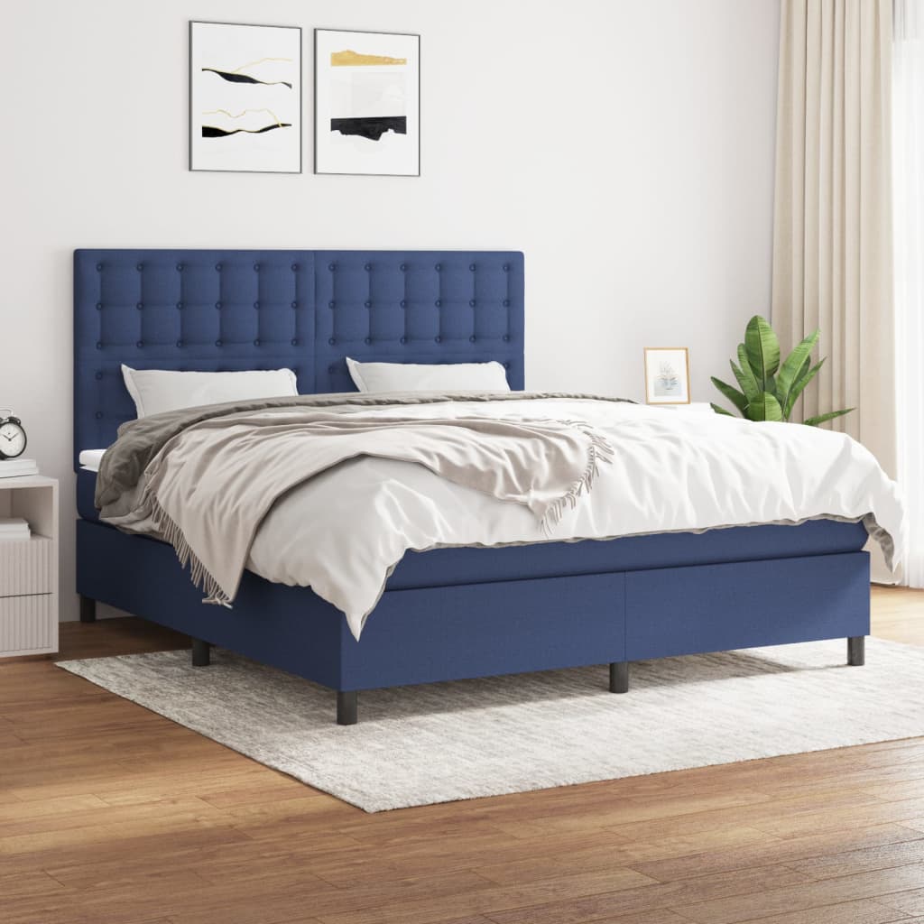Boxspring met matras stof blauw 180x200 cm – afbeelding 1