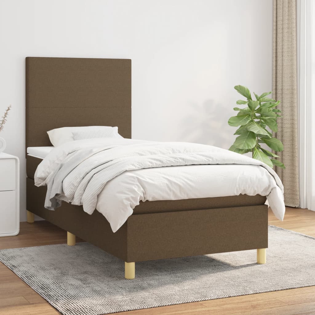 Boxspring met matras stof donkerbruin 100x200 cm – afbeelding 1