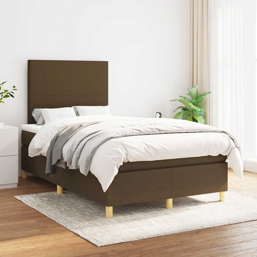 Boxspring met matras stof donkerbruin 120x200 cm – afbeelding 1