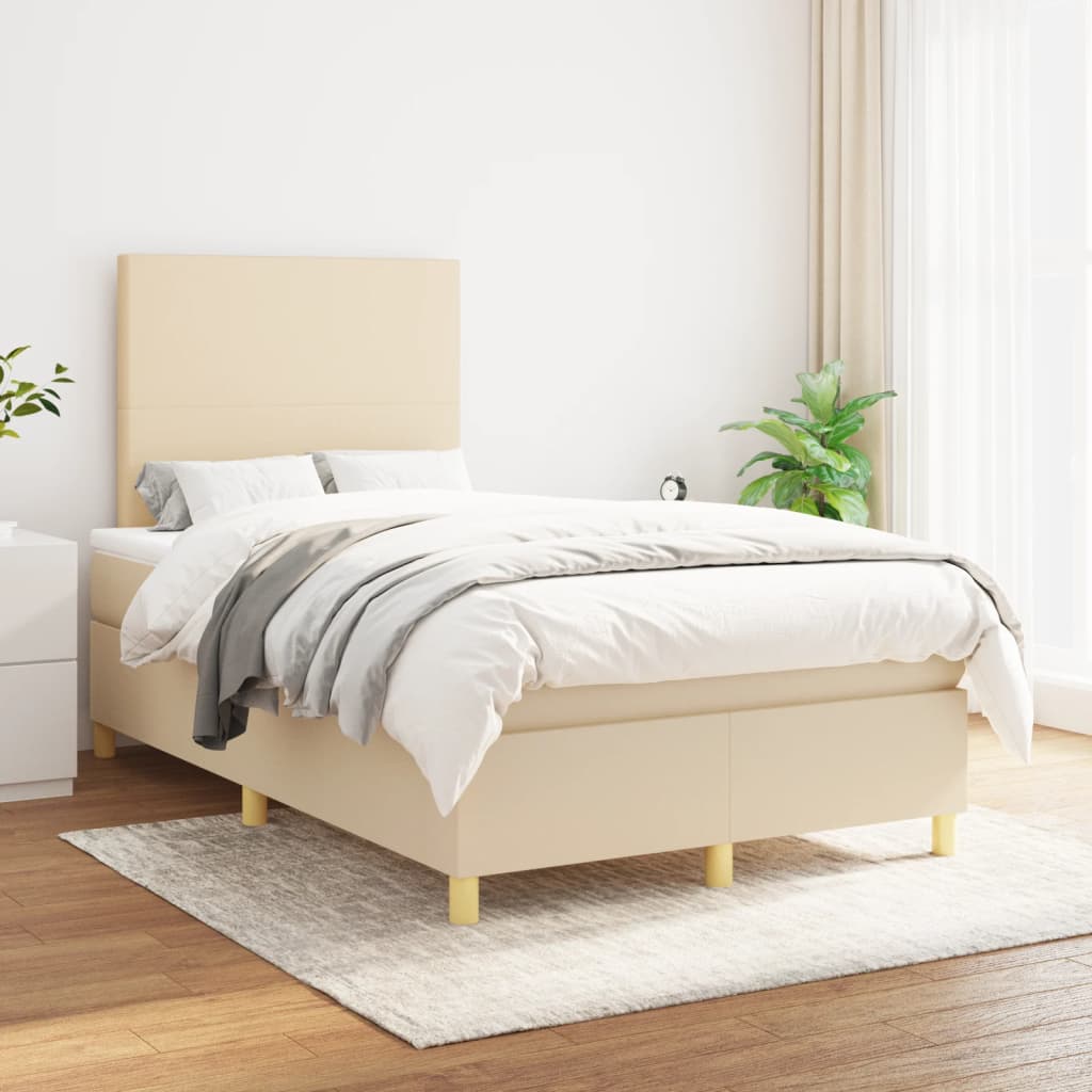 Boxspring met matras stof crèmekleurig 120x200 cm – afbeelding 1