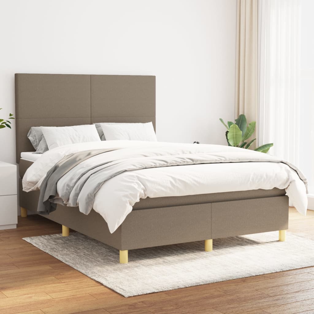 Boxspring met matras stof taupe 140x190 cm – afbeelding 1