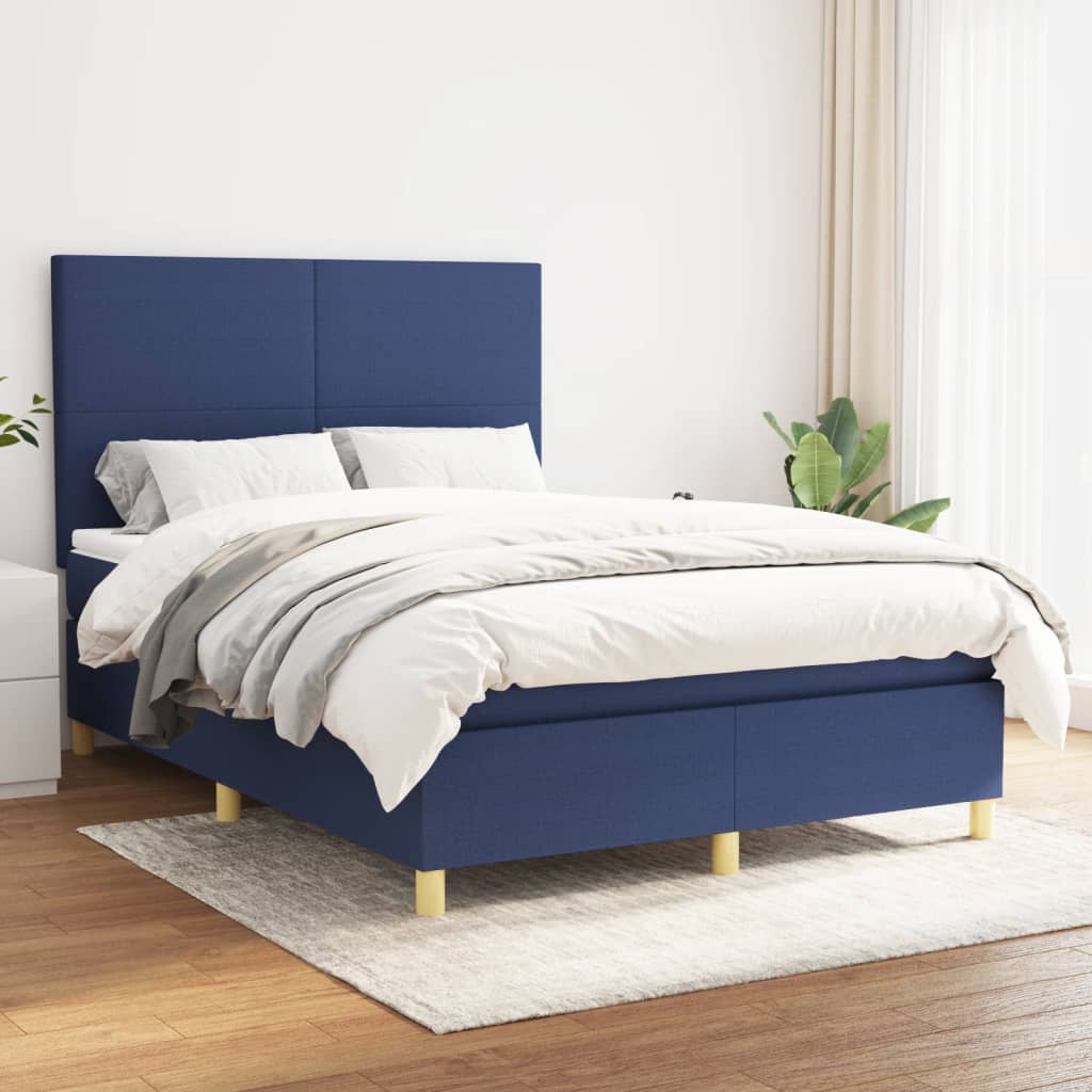 Boxspring met matras stof blauw 140x200 cm – afbeelding 1