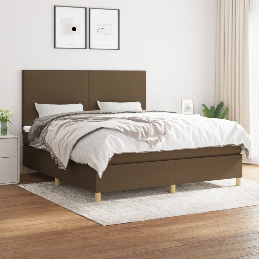 Boxspring met matras stof donkerbruin 160x200 cm – afbeelding 1