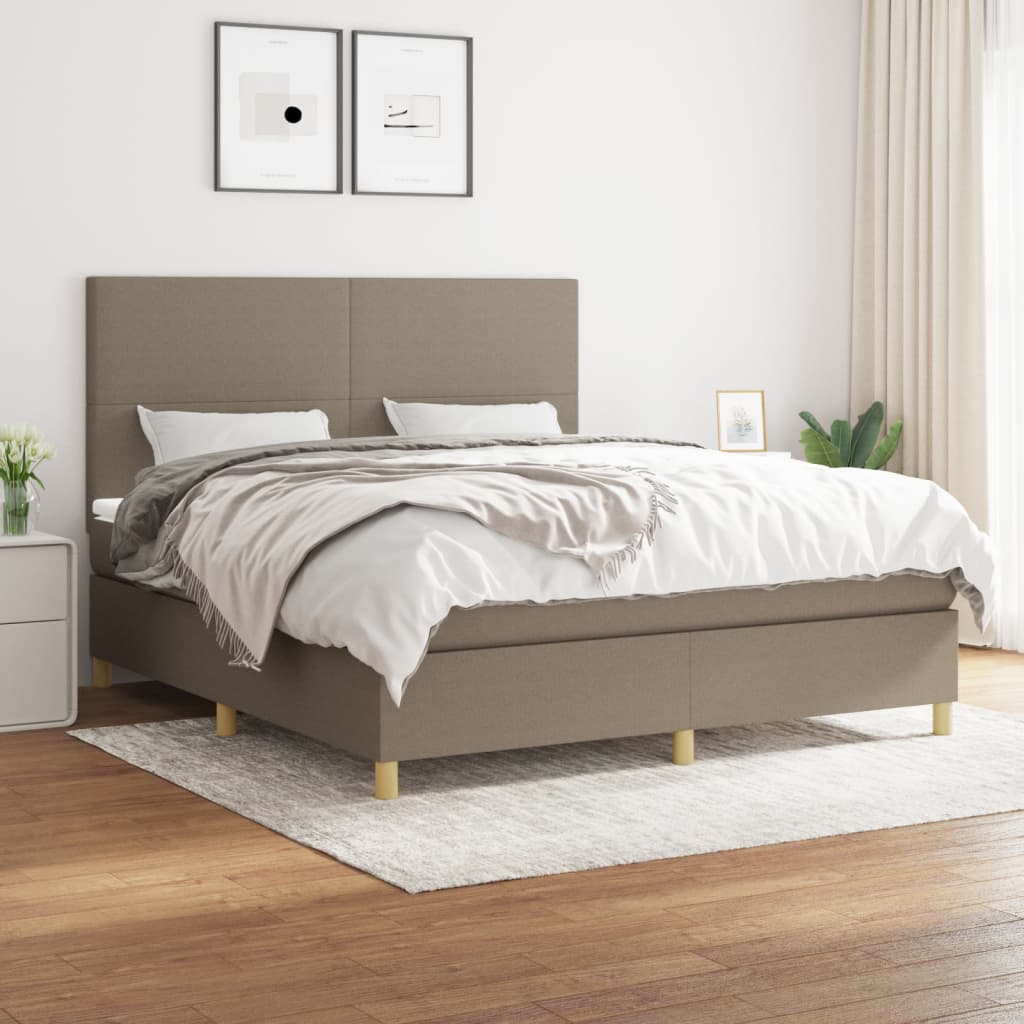 Boxspring met matras stof taupe 160x200 cm – afbeelding 1
