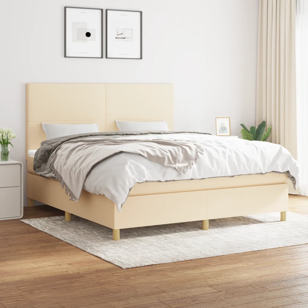 Boxspring met matras stof crèmekleurig 160x200 cm – afbeelding 1