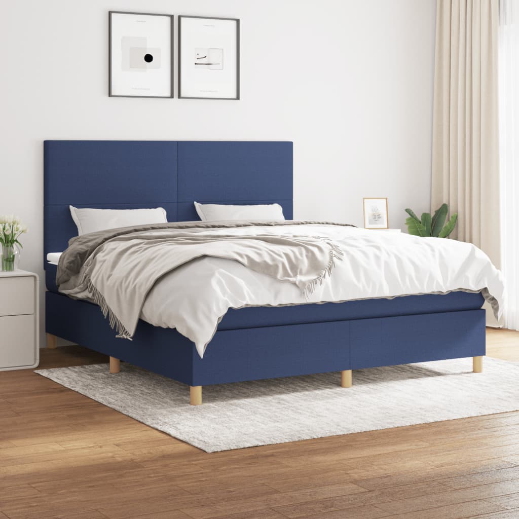 Boxspring met matras stof blauw 160x200 cm – afbeelding 1