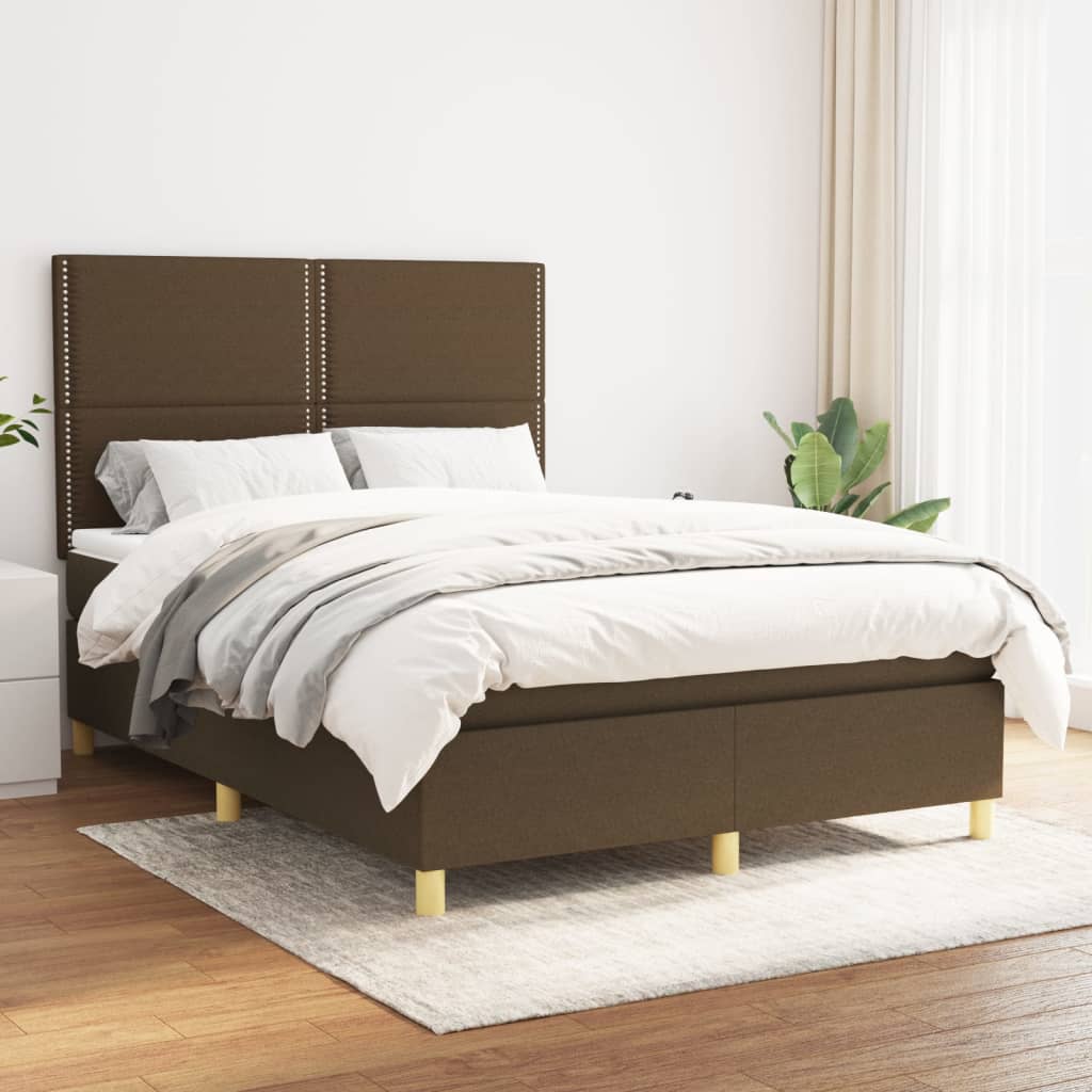 Boxspring met matras stof donkerbruin 140x200 cm – afbeelding 1