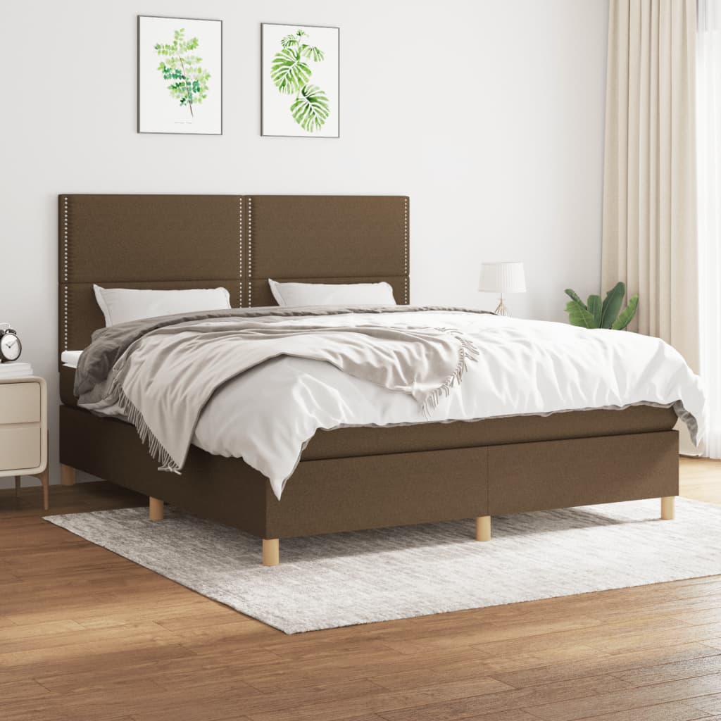 Boxspring met matras stof donkerbruin 180x200 cm – afbeelding 1