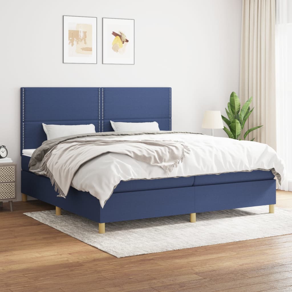 Boxspring met matras stof blauw 200x200 cm – afbeelding 1