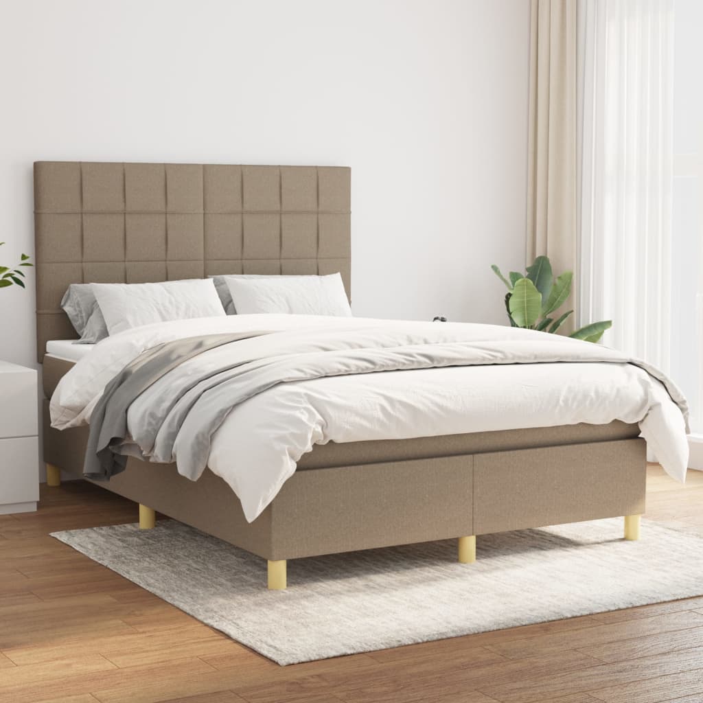 Boxspring met matras stof taupe 140x190 cm – afbeelding 1