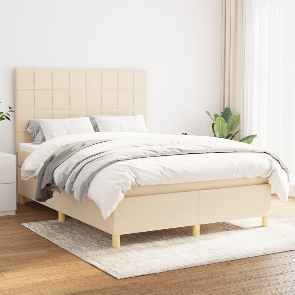 Boxspring met matras stof crèmekleurig 140x200 cm – afbeelding 1