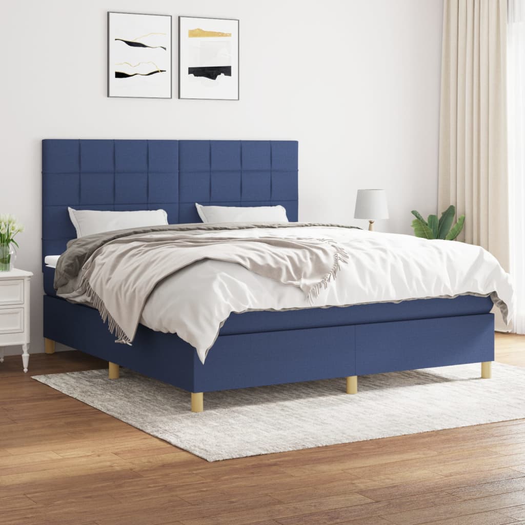 Boxspring met matras stof blauw 180x200 cm – afbeelding 1