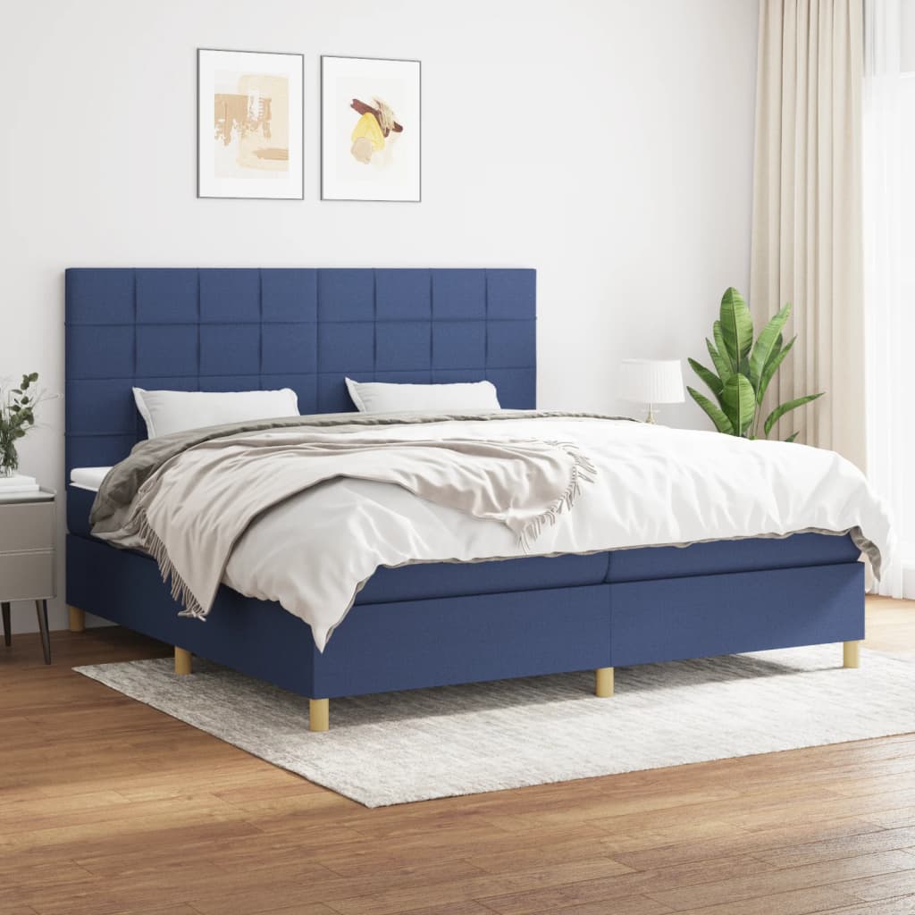 Boxspring met matras stof blauw 200x200 cm – afbeelding 1