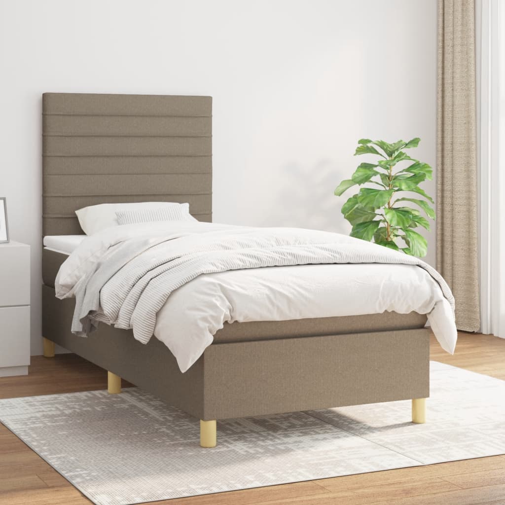 Boxspring met matras stof taupe 90x190 cm – afbeelding 1
