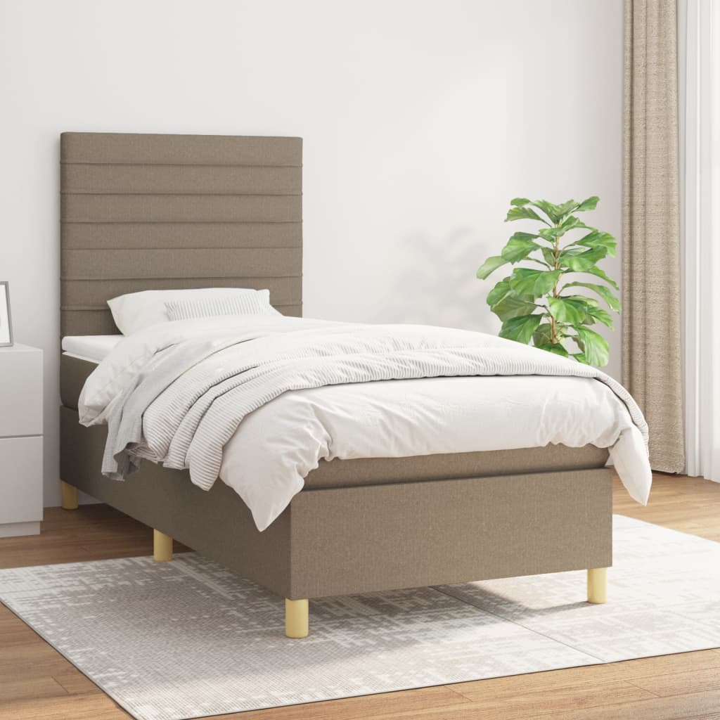 Boxspring met matras stof taupe 90x200 cm – afbeelding 1