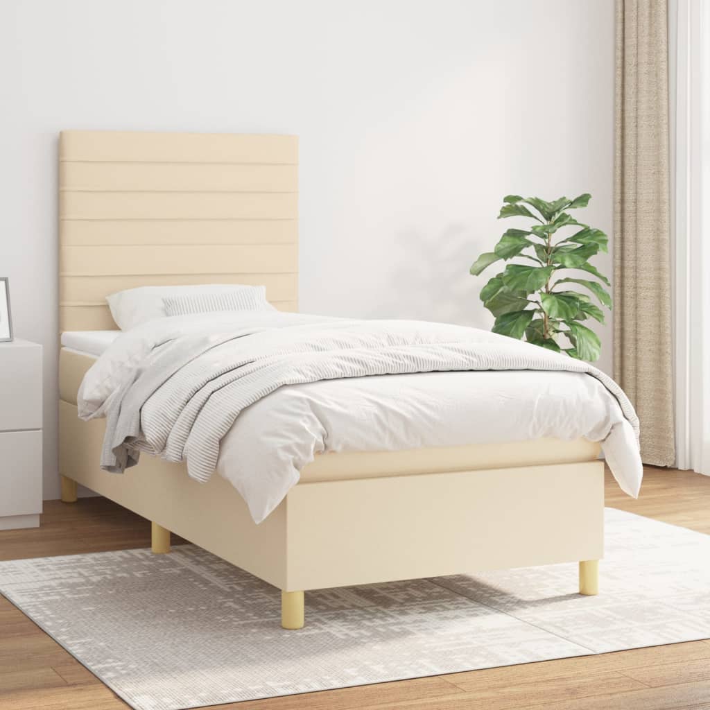 Boxspring met matras stof crèmekleurig 100x200 cm – afbeelding 1