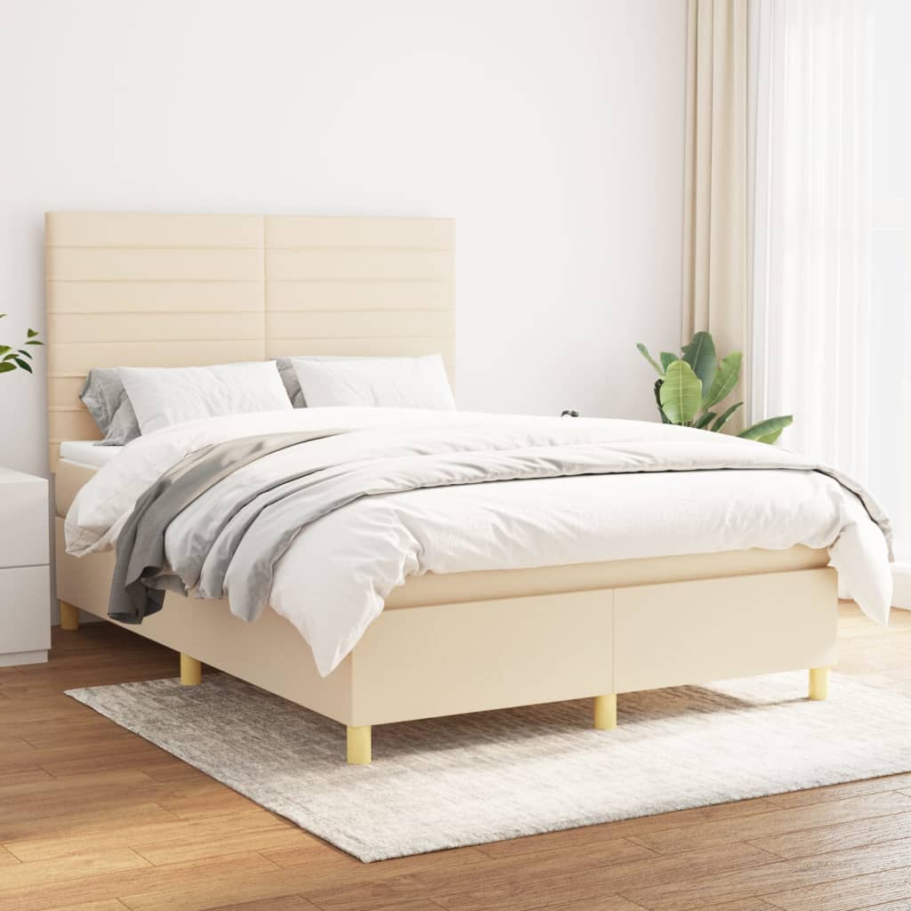 Boxspring met matras stof crèmekleurig 140x190 cm – afbeelding 1