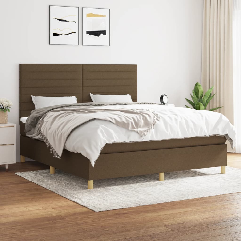 Boxspring met matras stof donkerbruin 160x200 cm – afbeelding 1
