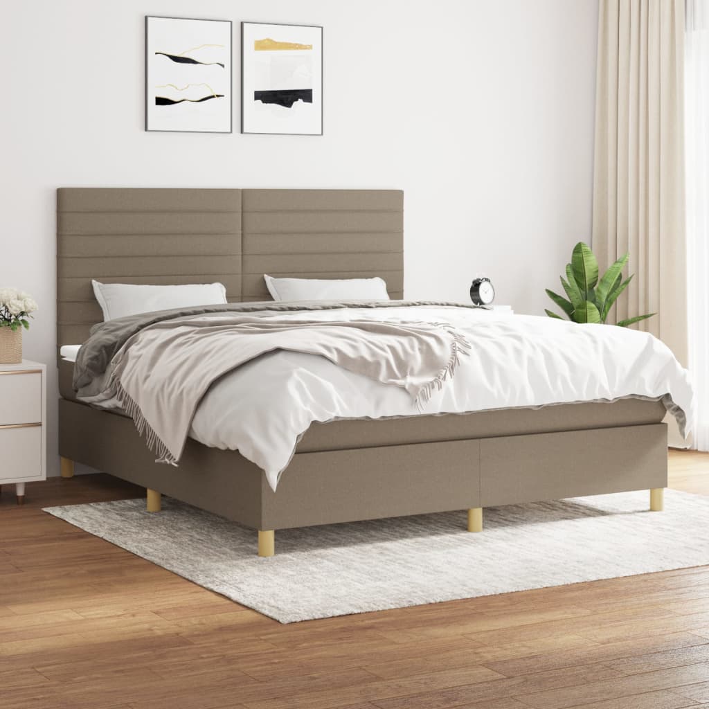 Boxspring met matras stof taupe 160x200 cm – afbeelding 1
