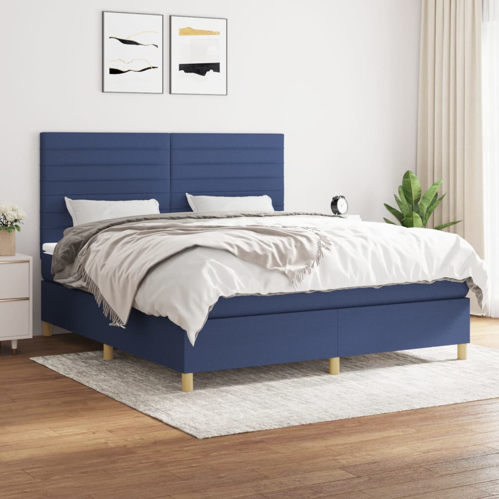 Boxspring met matras stof blauw 180x200 cm – afbeelding 1