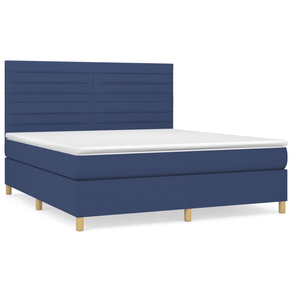Boxspring met matras stof blauw 180x200 cm – afbeelding 2