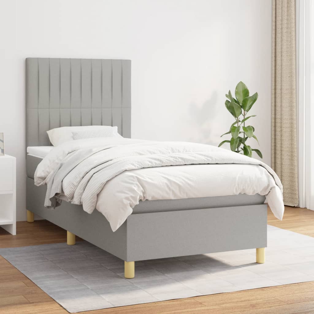 Boxspring met matras stof lichtgrijs 90x190 cm – afbeelding 1