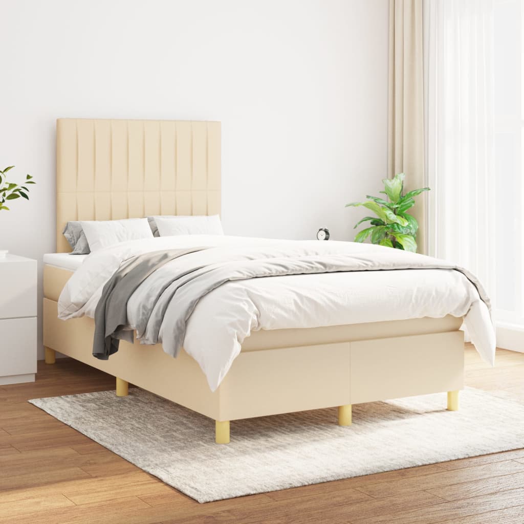 Boxspring met matras stof crèmekleurig 120x200 cm – afbeelding 1