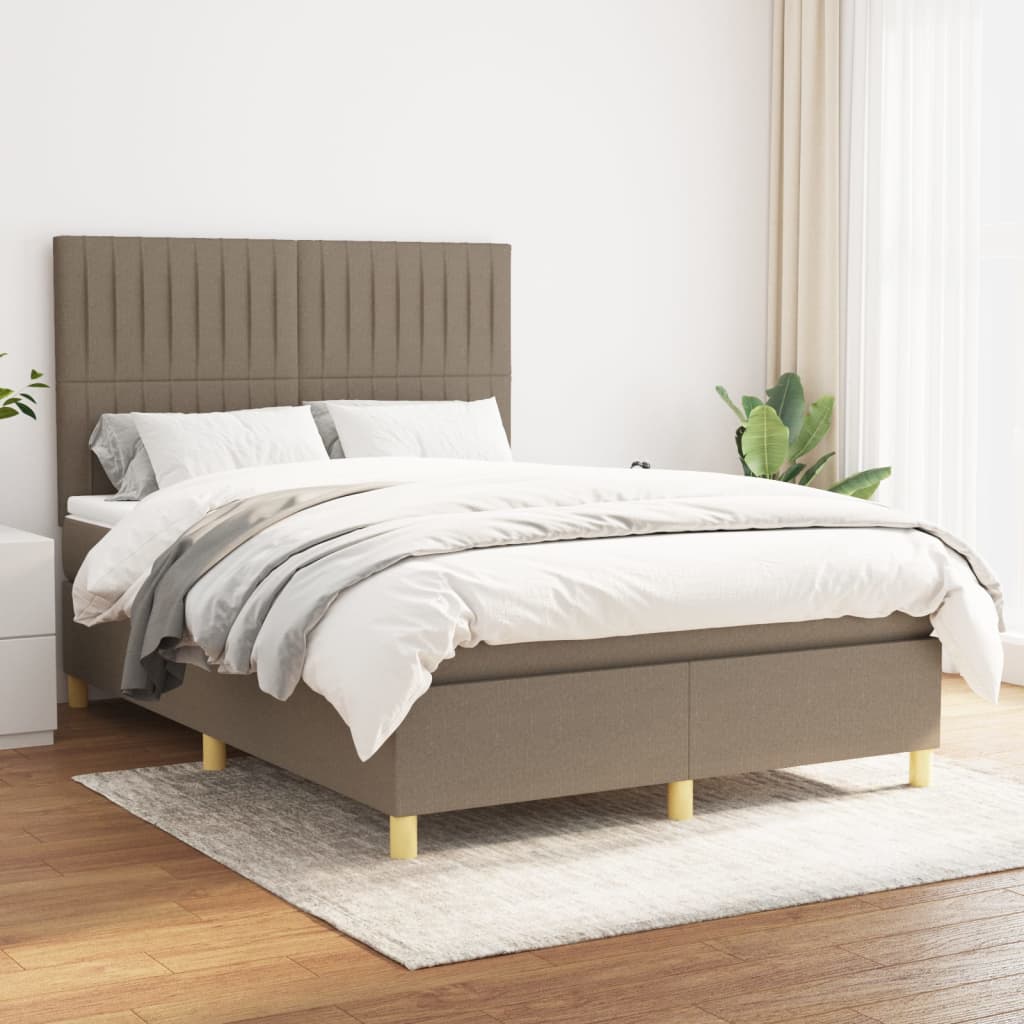 Boxspring met matras stof taupe 140x200 cm – afbeelding 1