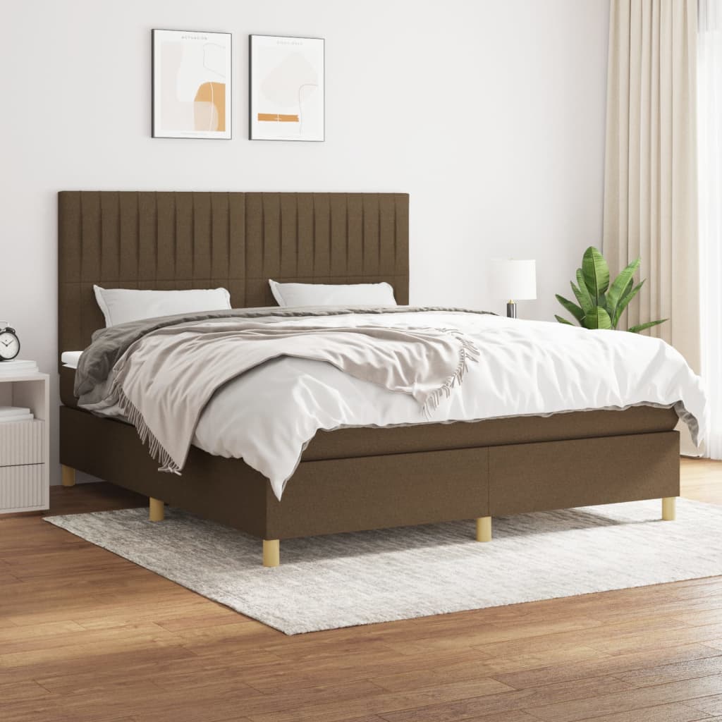 Boxspring met matras stof donkerbruin 160x200 cm – afbeelding 1