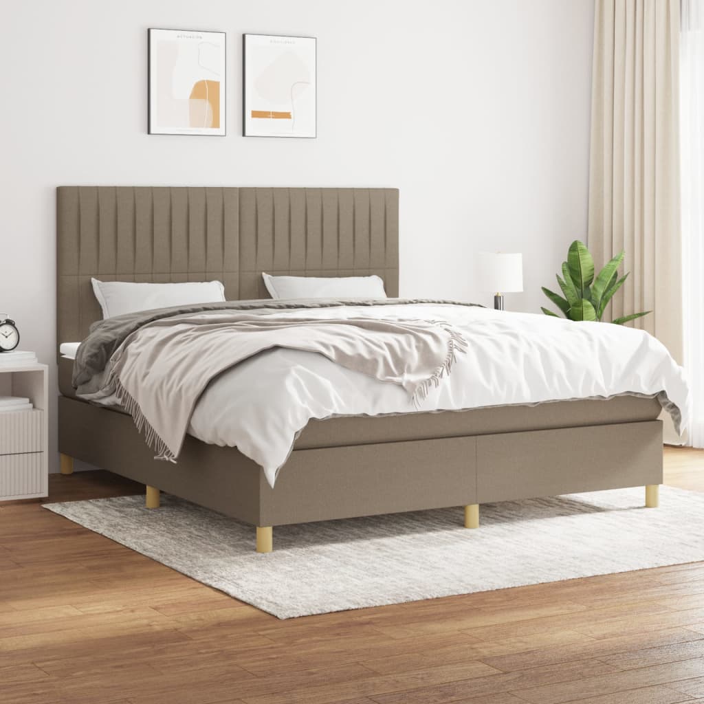 Boxspring met matras stof taupe 160x200 cm – afbeelding 1