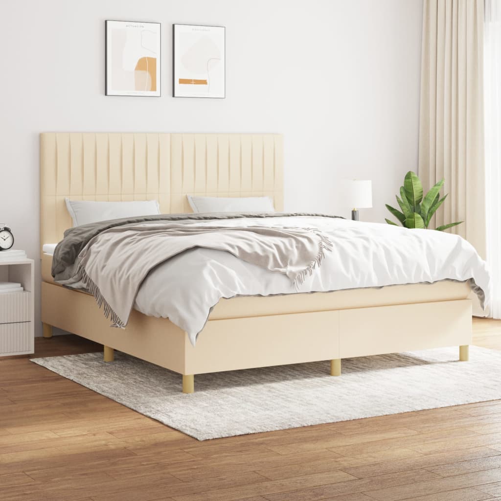 Boxspring met matras stof crèmekleurig 160x200 cm – afbeelding 1