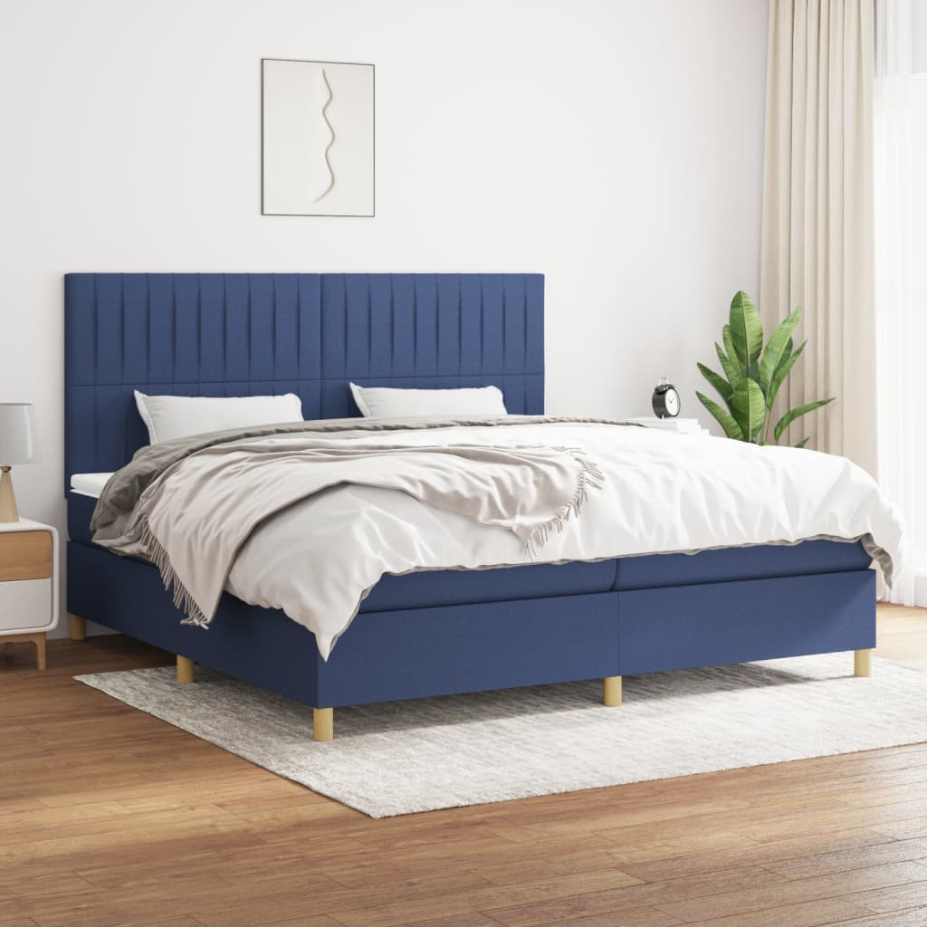 Boxspring met matras stof blauw 200x200 cm – afbeelding 1