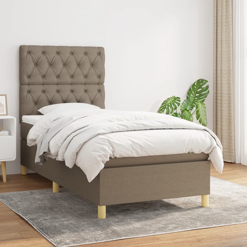 Boxspring met matras stof taupe 80x200 cm – afbeelding 1