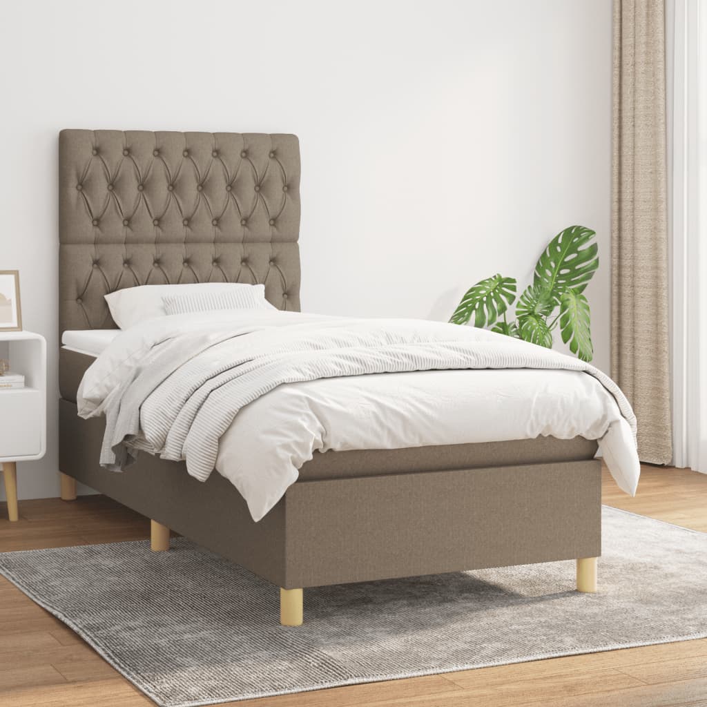 Boxspring met matras stof taupe 90x190 cm – afbeelding 1