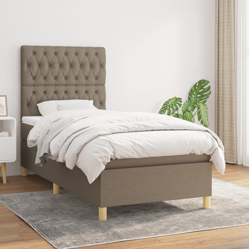 Boxspring met matras stof taupe 90x200 cm – afbeelding 1