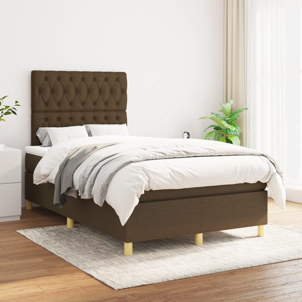 Boxspring met matras stof donkerbruin 120x200 cm – afbeelding 1