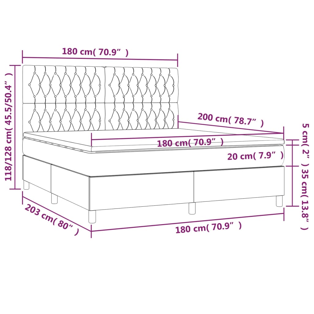Boxspring met matras stof donkerbruin 180x200 cm – afbeelding 6