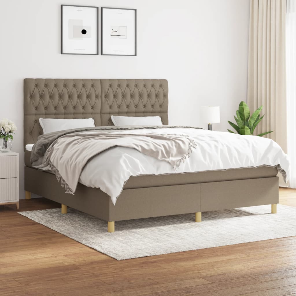 Boxspring met matras stof taupe 180x200 cm – afbeelding 1