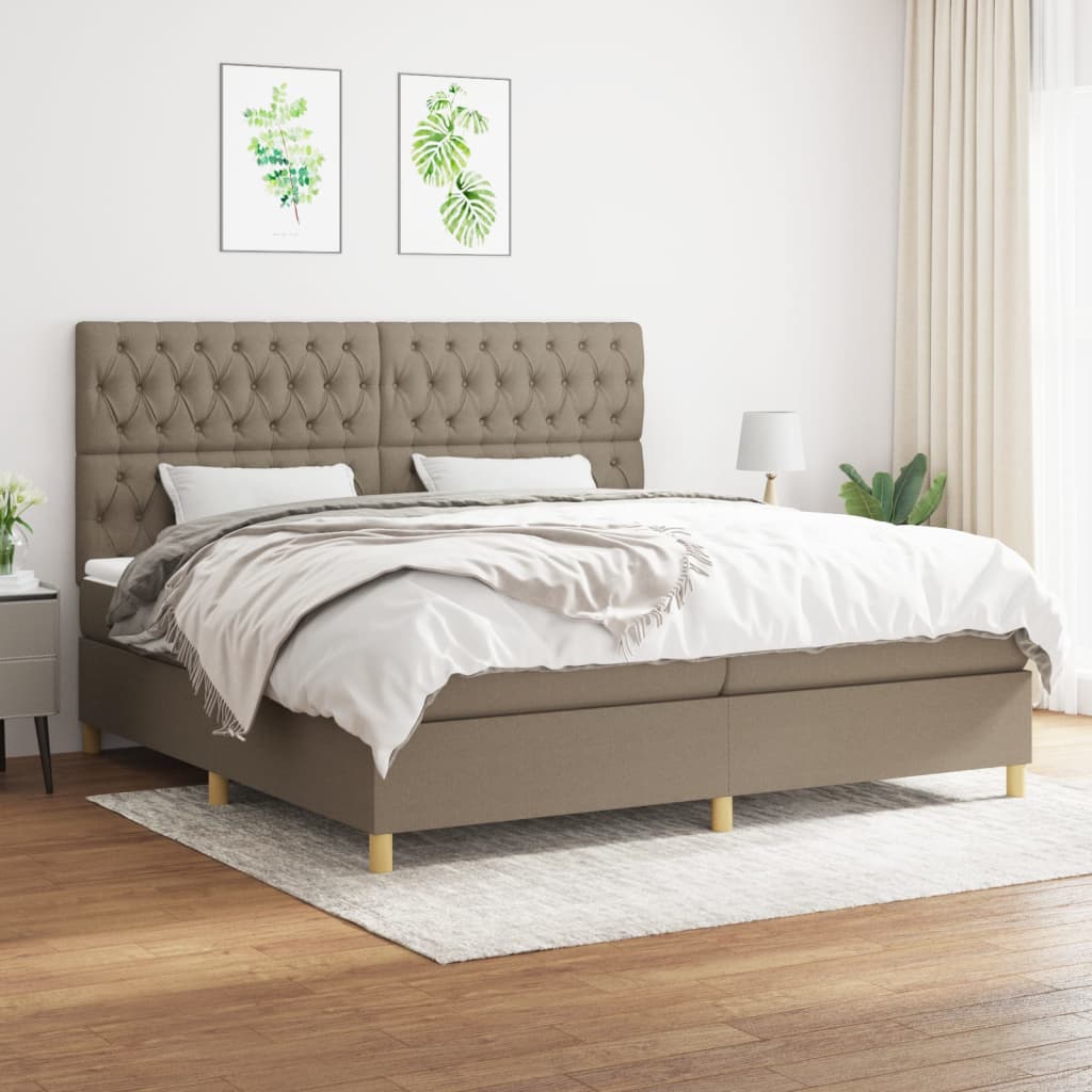 Boxspring met matras stof taupe 200x200 cm – afbeelding 1